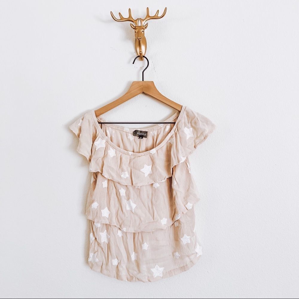 4SIENNA Women's Nude/White Sleeveless Flouncy Top Size Small